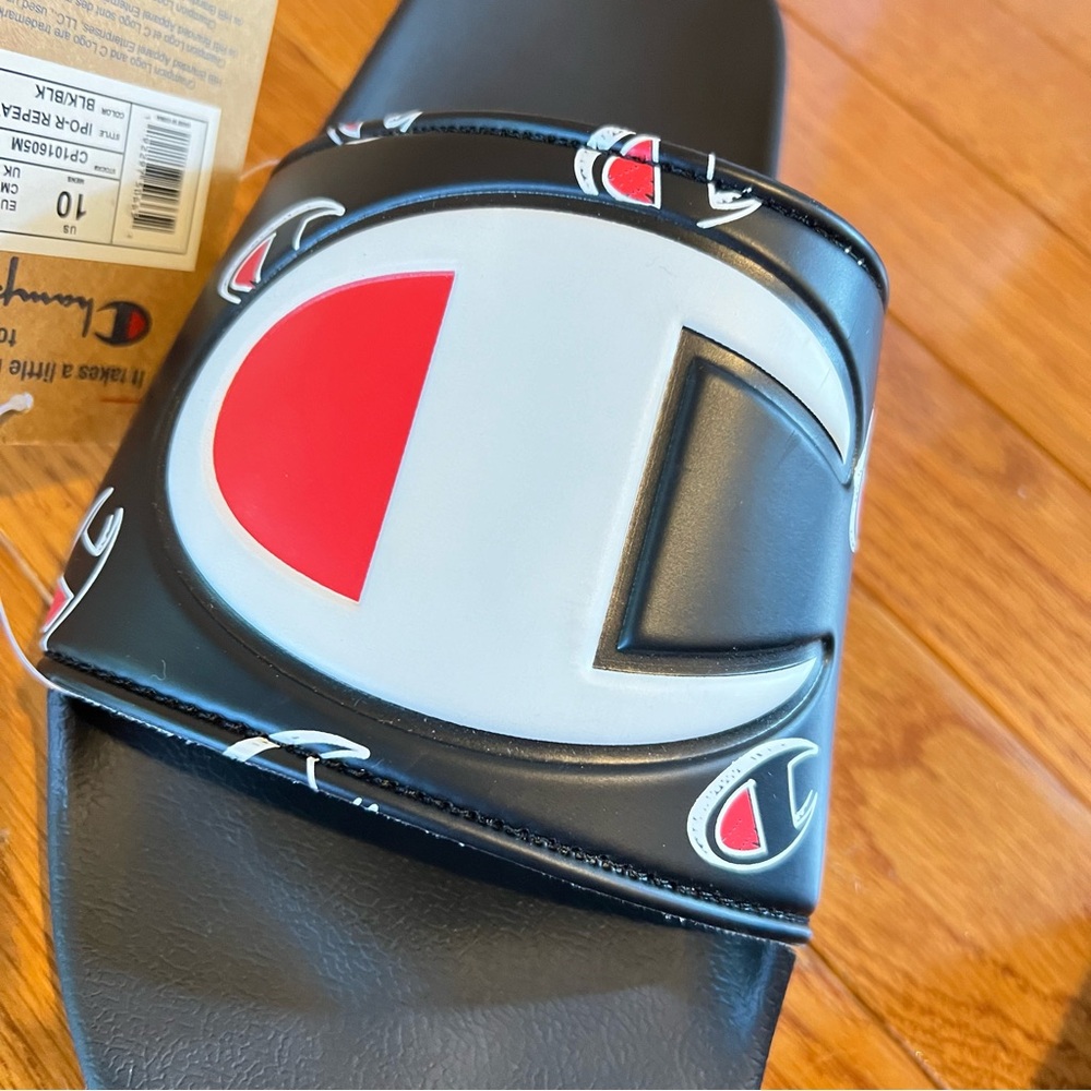 Champion Mens IPO-R Black White Red Slides Repeat C Logo All Over Slides:8,10, - Picture 11 of 13
